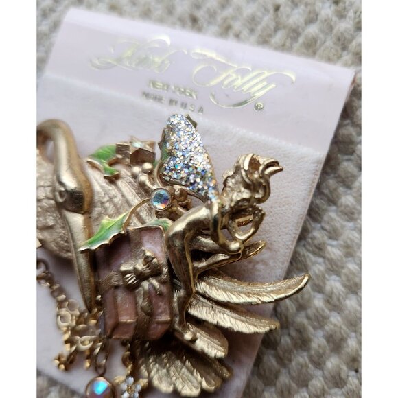 Kirks Folly Gold Tone Stork Gift Fairy AB Rhinestone Wings Star Brooch Pin USA - Picture 2 of 7